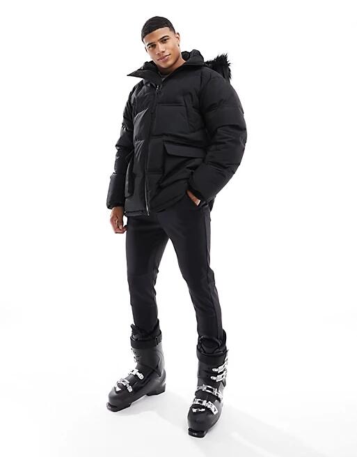 ASOS 4505 Ski insulated water repellent puffer jacket with removable faux fur hood in black Cover