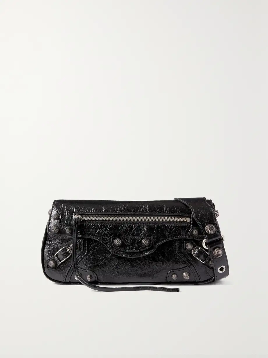 Balenciaga - Le Cagole Sling Studded Crinkled-leather Shoulder Bag - Black Cover