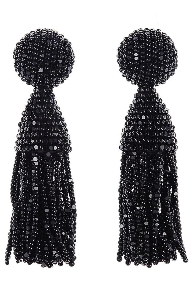 Oscar de la Renta Classic Short Tassel Drop Clip Earrings in Black Cover