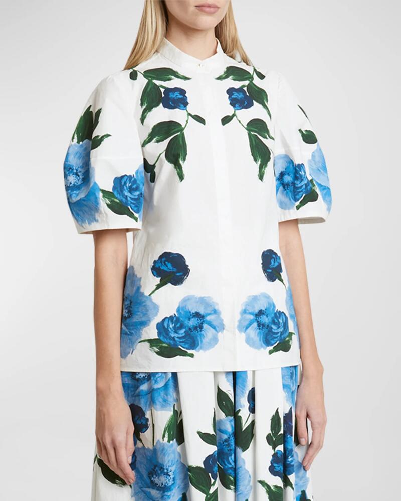 Erdem Painted Floral-Print Puff-Sleeve Blouse Cover