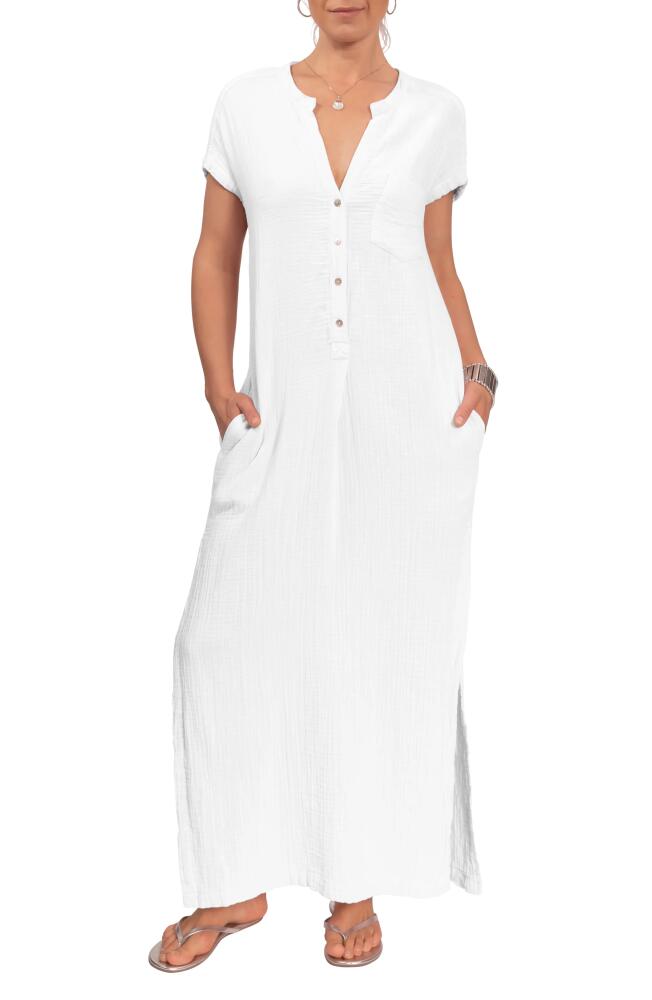 Everyday Ritual Stacey Split Neck Cotton Caftan in White Cover