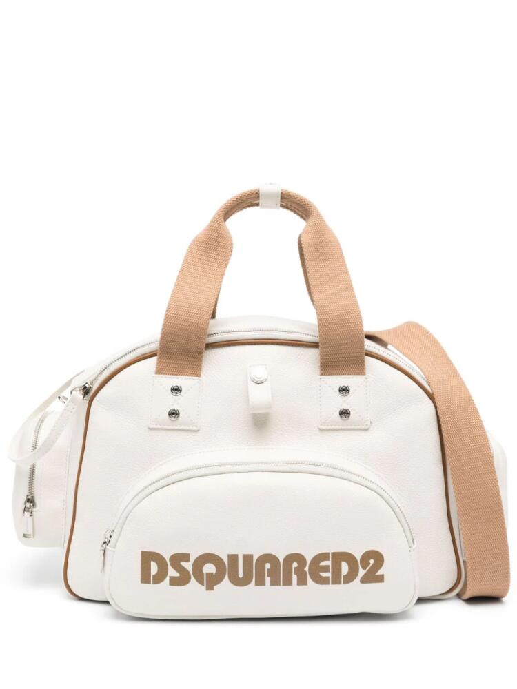 DSQUARED2 logo-print leather duffle bag - White Cover