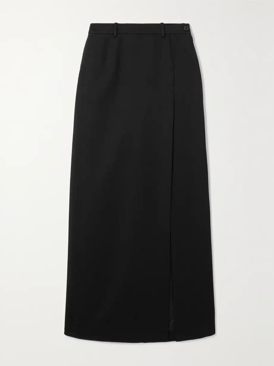 Balenciaga - Wrap-effect Wool-gabardine Maxi Skirt - Black Cover