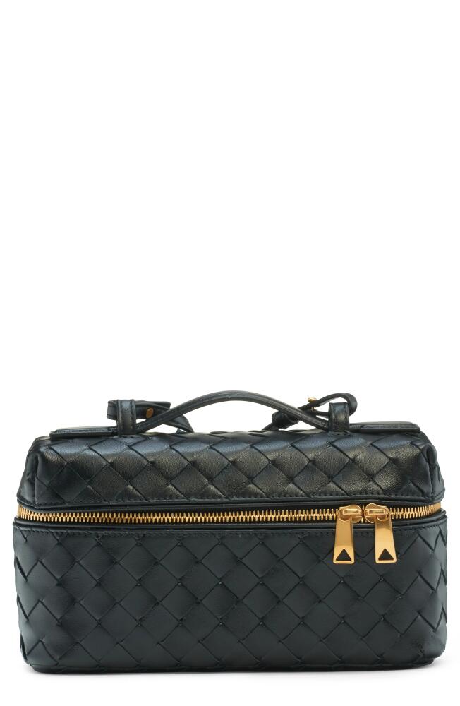 Bottega Veneta Intrecciato Leather Convertible Vanity Case in Black/Gold Cover