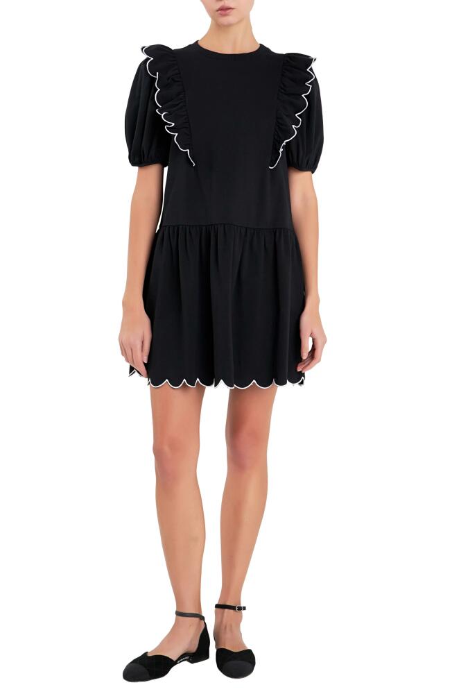 English Factory Scallop Edge Ruffle Knit Minidress in Black/White Cover