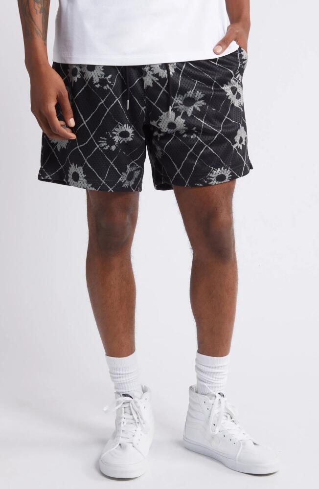 PacSun Aaron Floral Mesh Drawstring Shorts in Black Floral Cover