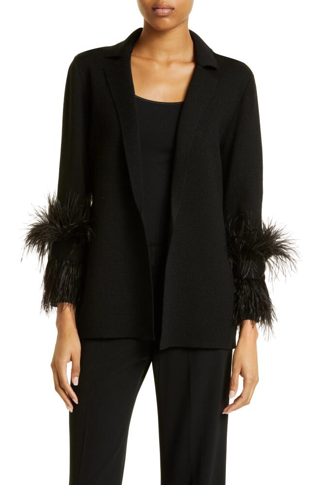 KOBI HALPERIN Soleil Feather Trim Wool Blend Blazer in Black Cover