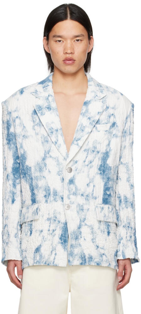 Feng Chen Wang Blue & White Printed Blazer Cover