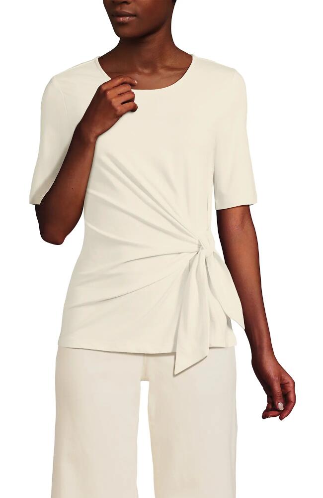 Lands' End Lightweight Jersey Tie Front Top in Fresh Ivory Cover