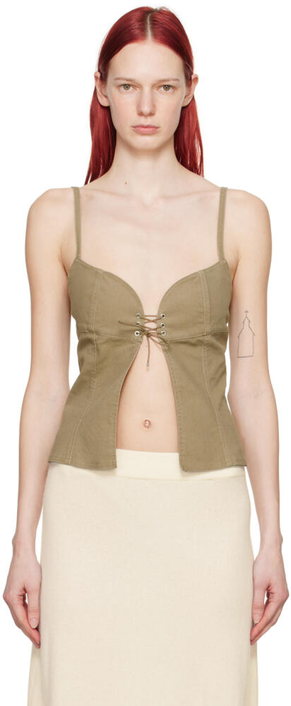 Ludovic de Saint Sernin Beige Cleavage Denim Tank Top Cover