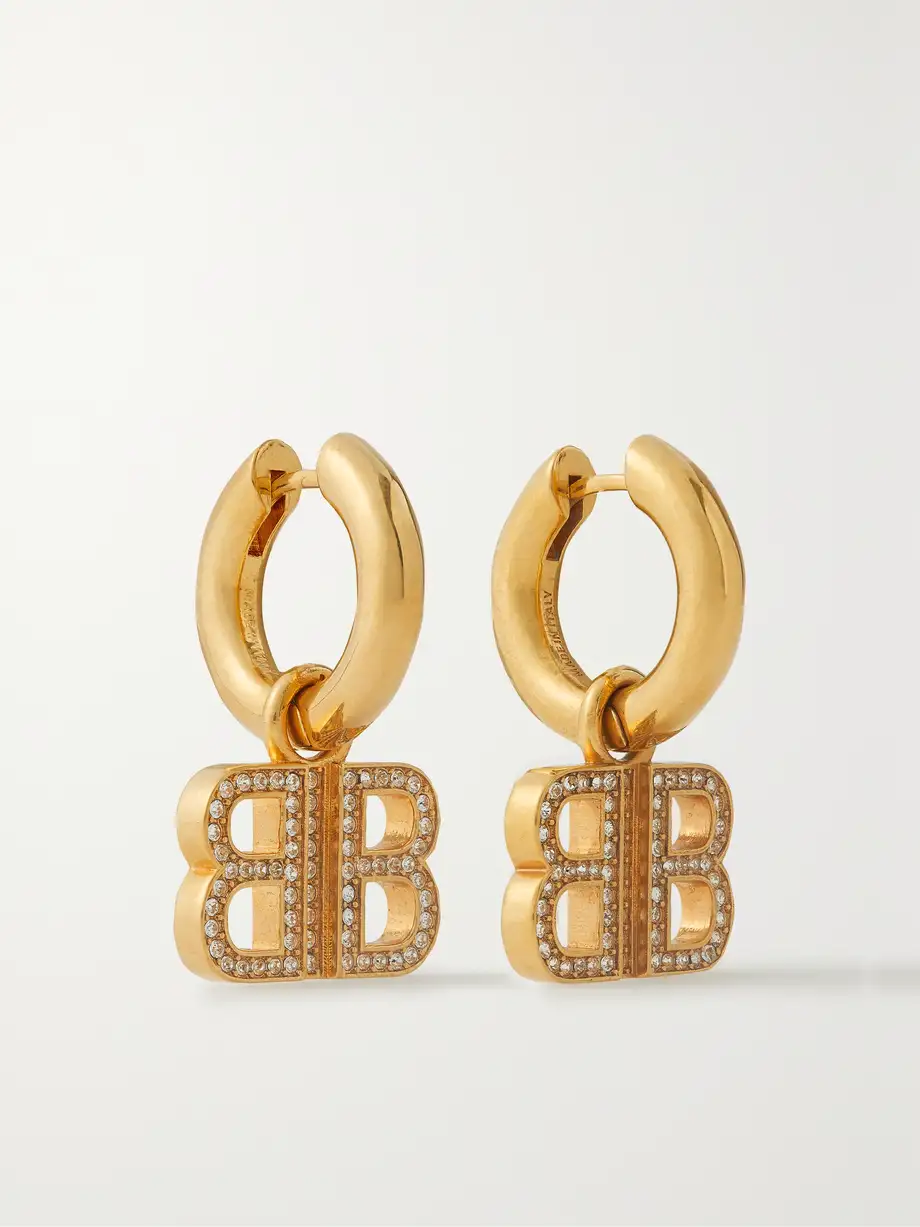 Balenciaga - Gold-tone Crystal Hoop Earrings - One size Cover