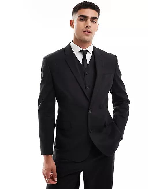 ASOS DESIGN slim linen mix suit jacket in black Cover