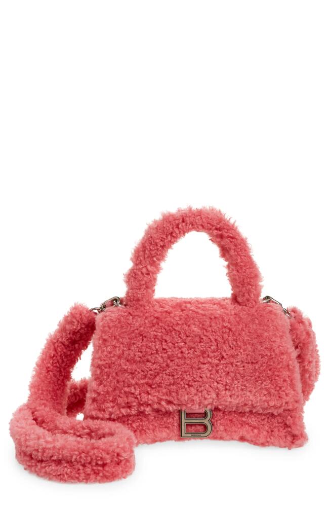 Balenciaga Small Hourglass Faux Shearling Top Handle Bag in Sweet Pink Cover