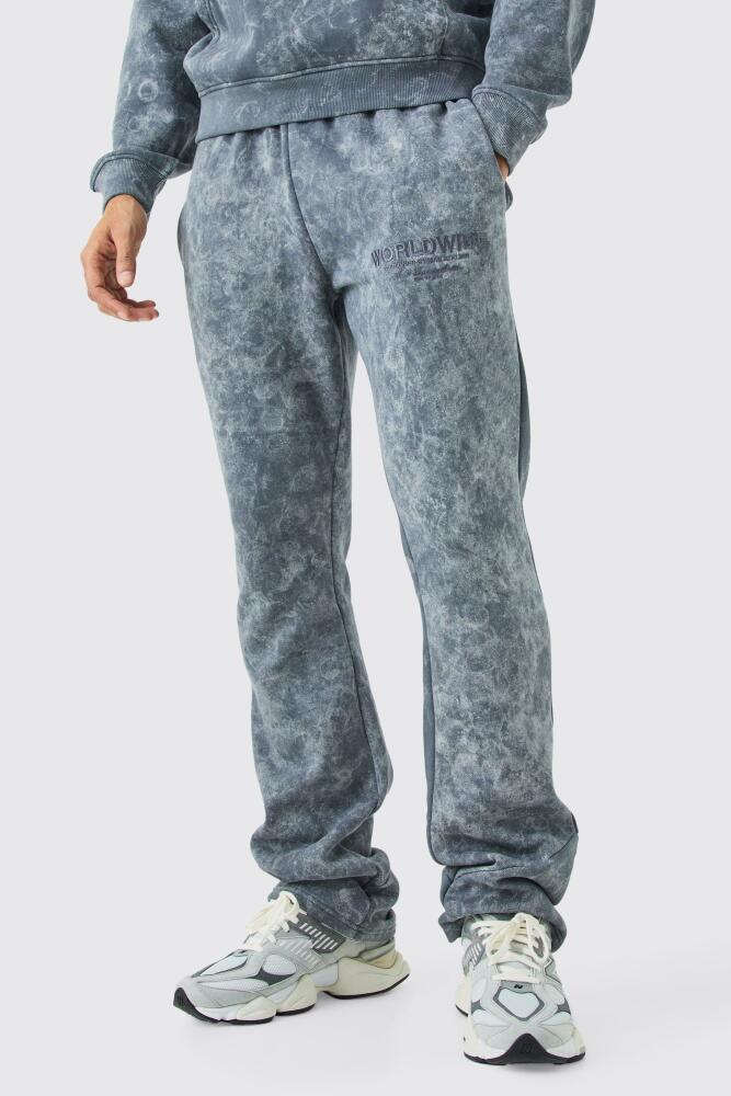 boohoo Mens Stacked Distressed Applique Washed Sweatpants - Grey Cover