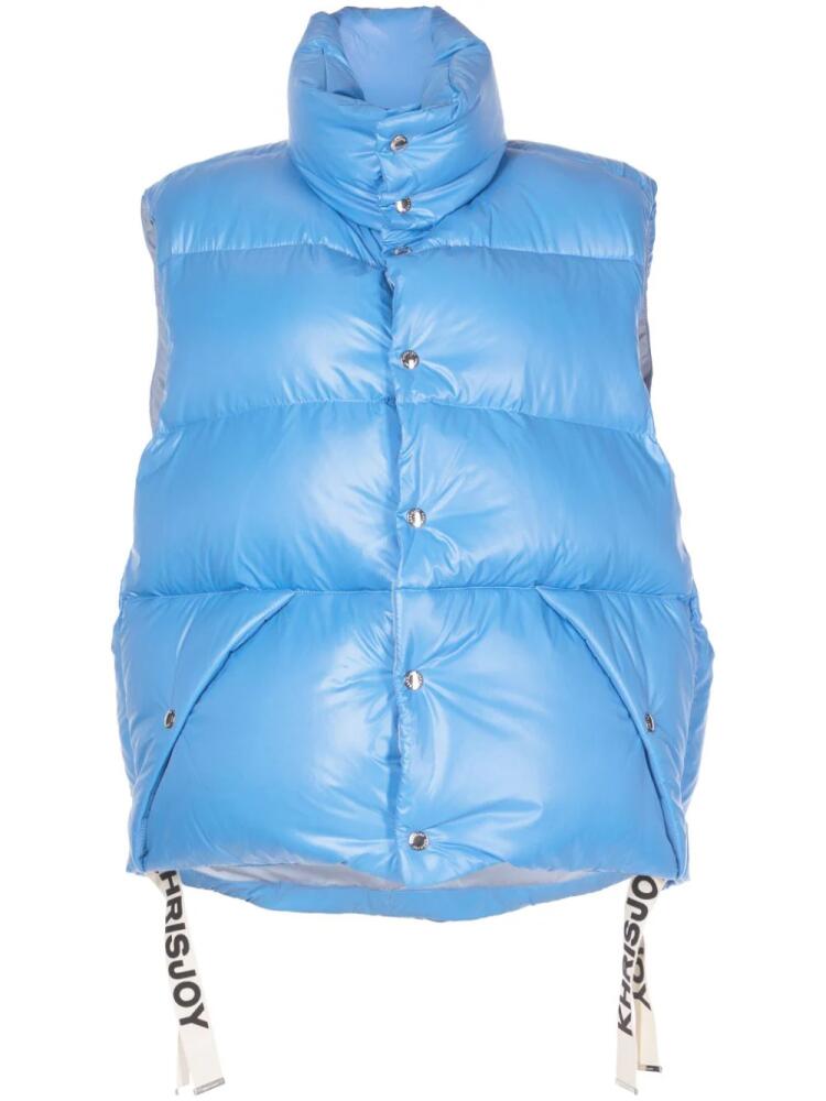 Khrisjoy logo-tape shiny puffer gilet - Blue Cover