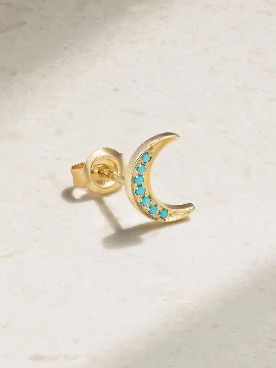 Andrea Fohrman - Mini Crescent 14-karat Gold Turquoise Earring - One size Cover