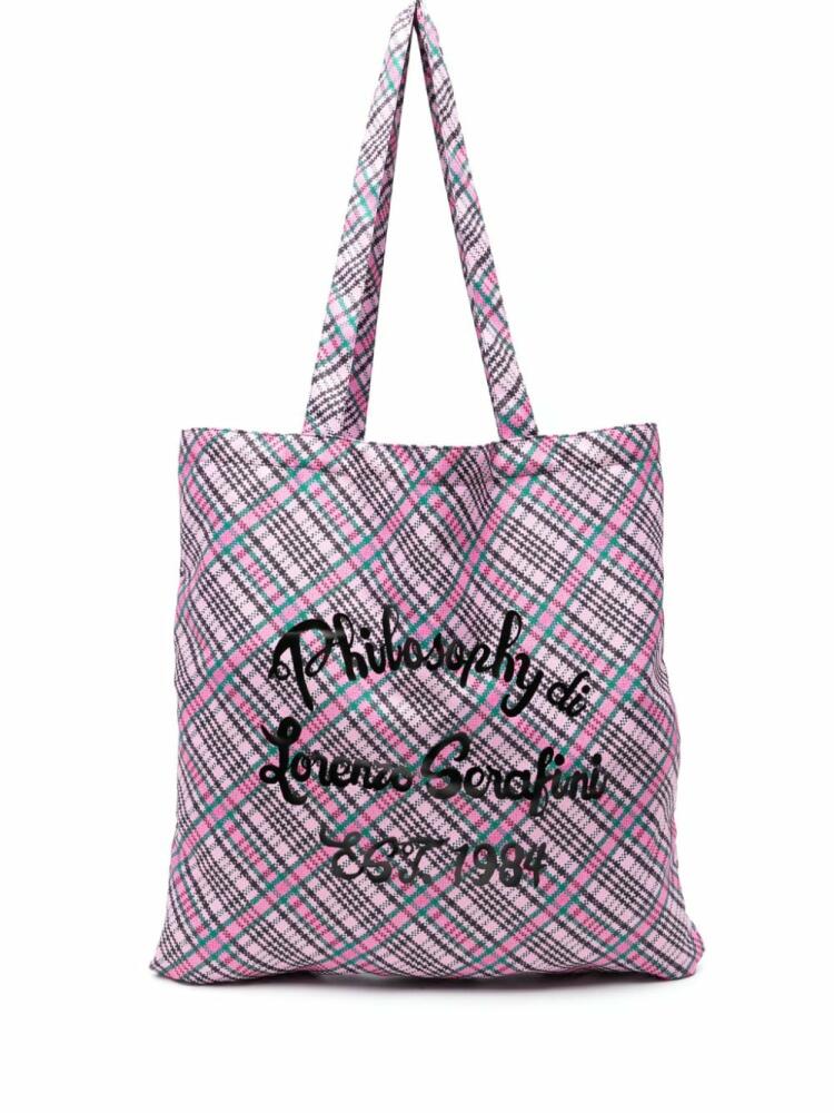 Philosophy Di Lorenzo Serafini logo-print check beach bag - Pink Cover