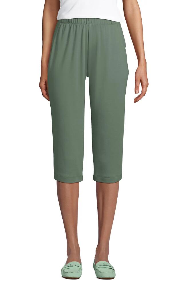 Lands' End Tall Sport Knit Elastic Waist Pull On Capri Pants in Lily Pad Green Cover