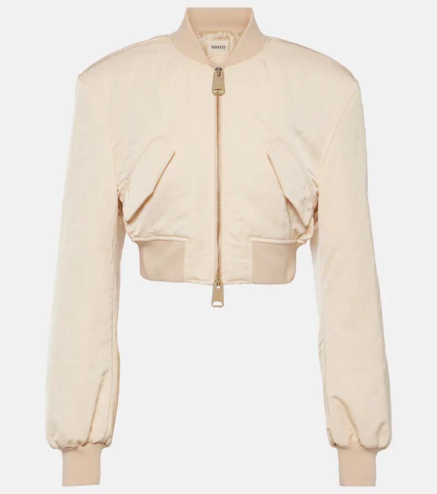 Khaite Reggie cropped satin bomber jacket Cover