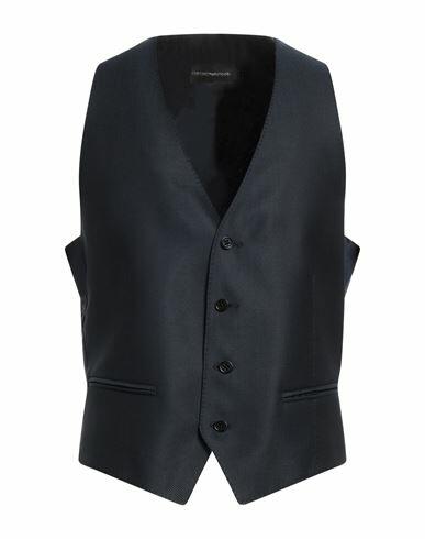 Emporio Armani Man Tailored Vest Navy blue Virgin Wool, Silk Cover