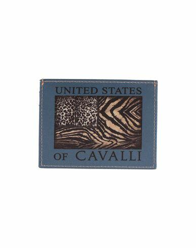 Roberto Cavalli Man Document holder Slate blue Polyester, Bovine leather Cover