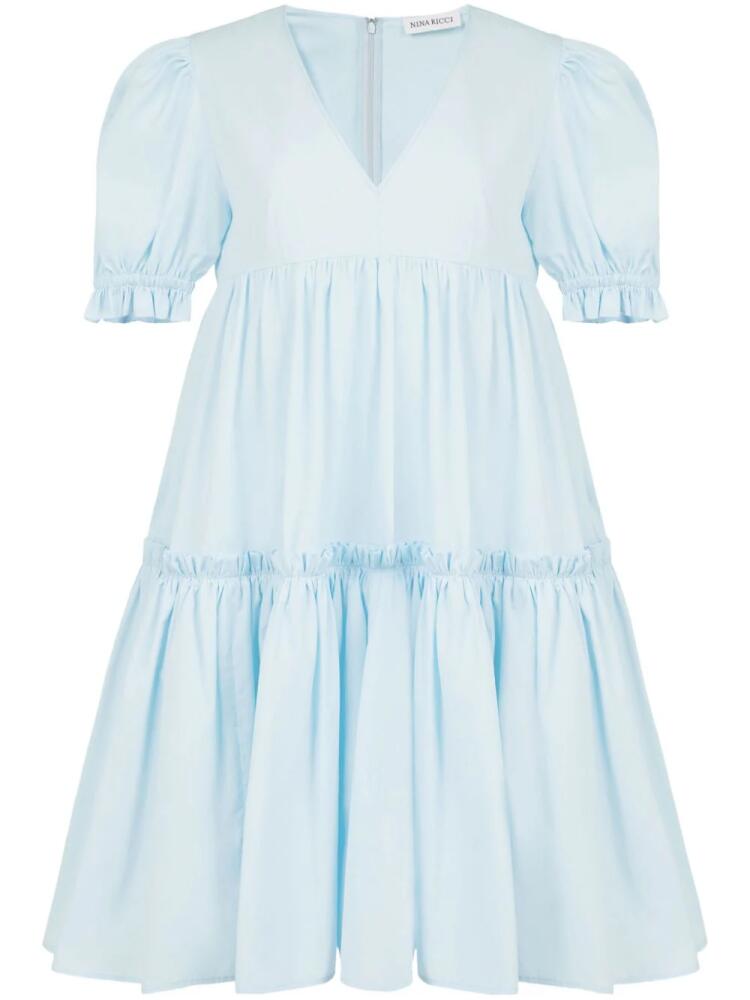 Nina Ricci tiered V-neck poplin dress - Blue Cover