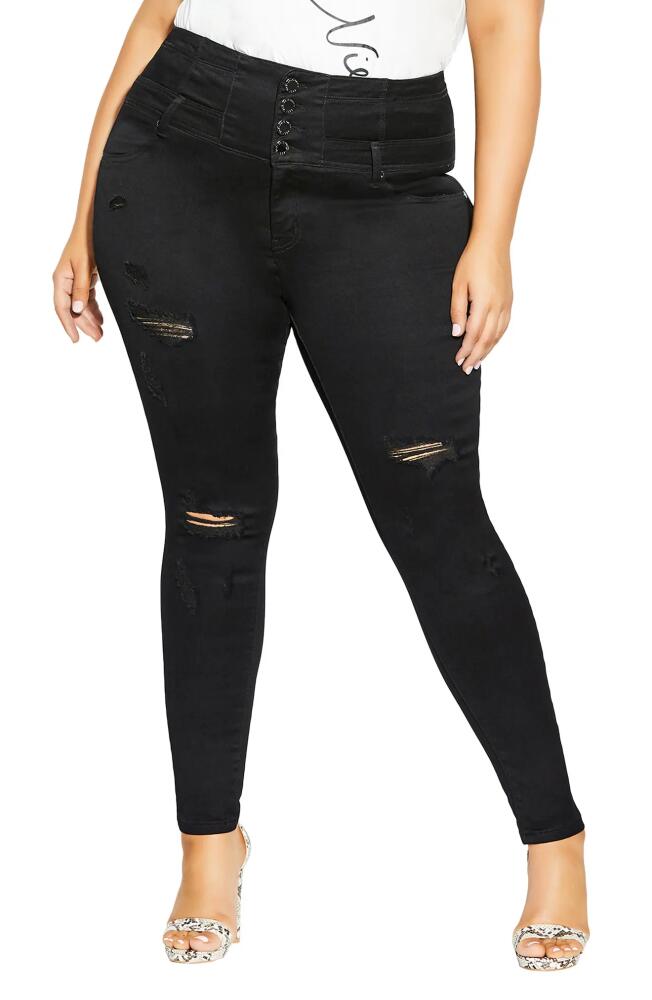 City Chic Asha Ripped Skinny Jeans in Black Cover