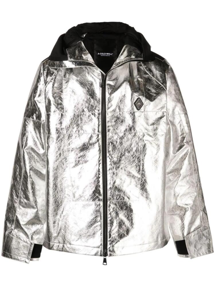 A-COLD-WALL* logo-plaque reflective hooded jacket - Silver Cover