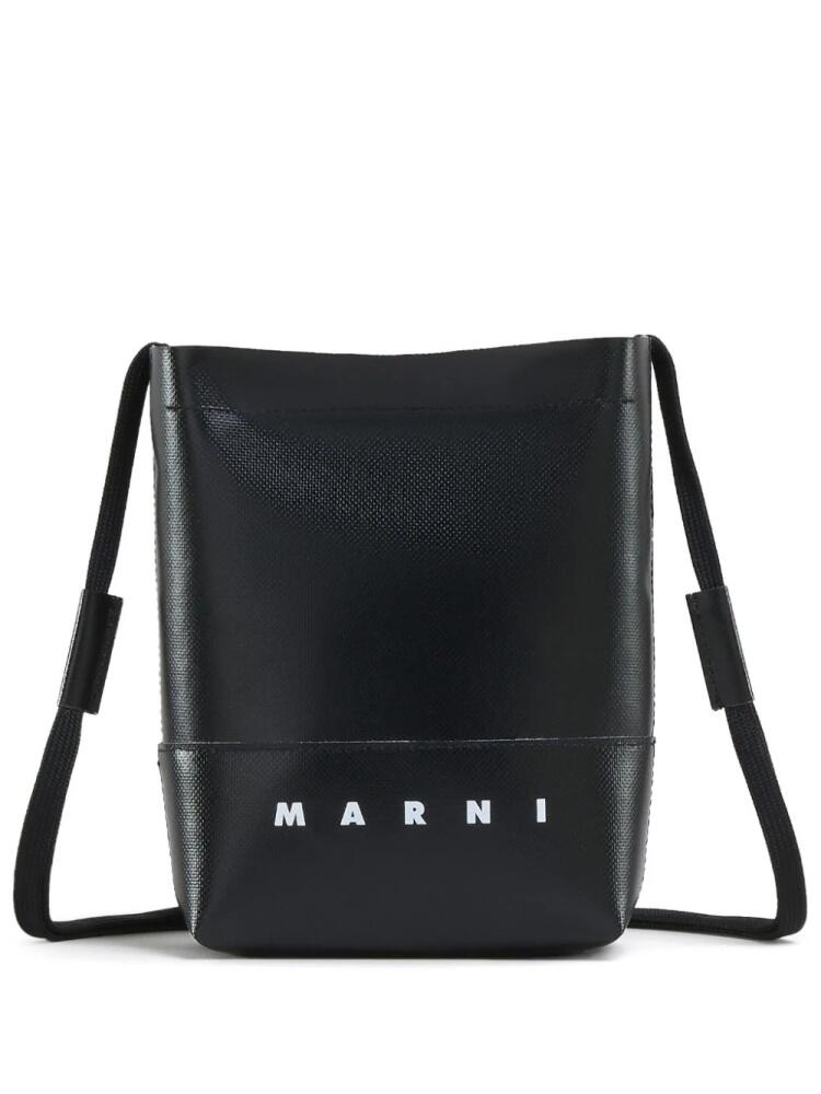 Marni logo-print faux-leather crossbody bag - Black Cover