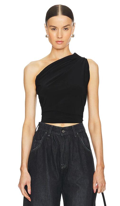 Norma Kamali One Shoulder Peasant Top in Black Cover