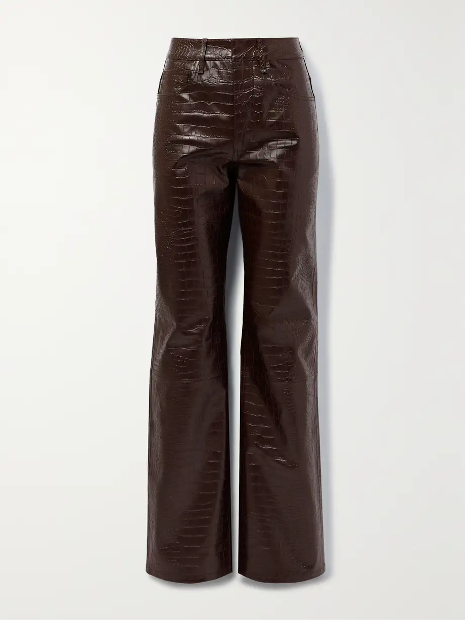 The Frankie Shop - Bonnie Croc-effect Faux Leather Straight-leg Pants - Brown Cover