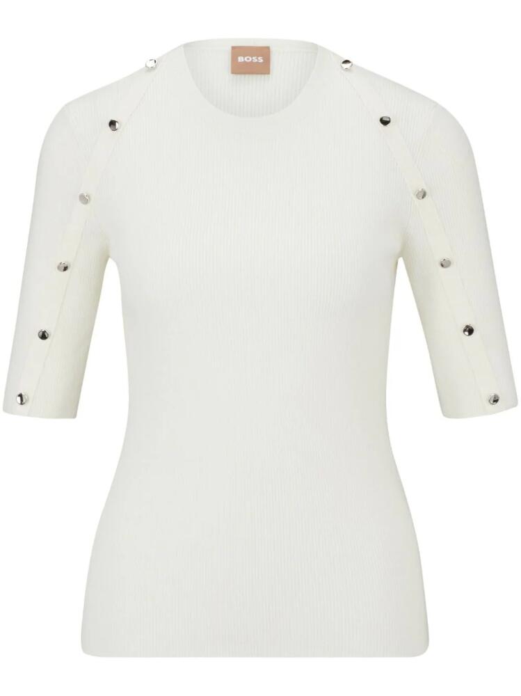 BOSS decorative-button ribbed-knit top - White Cover