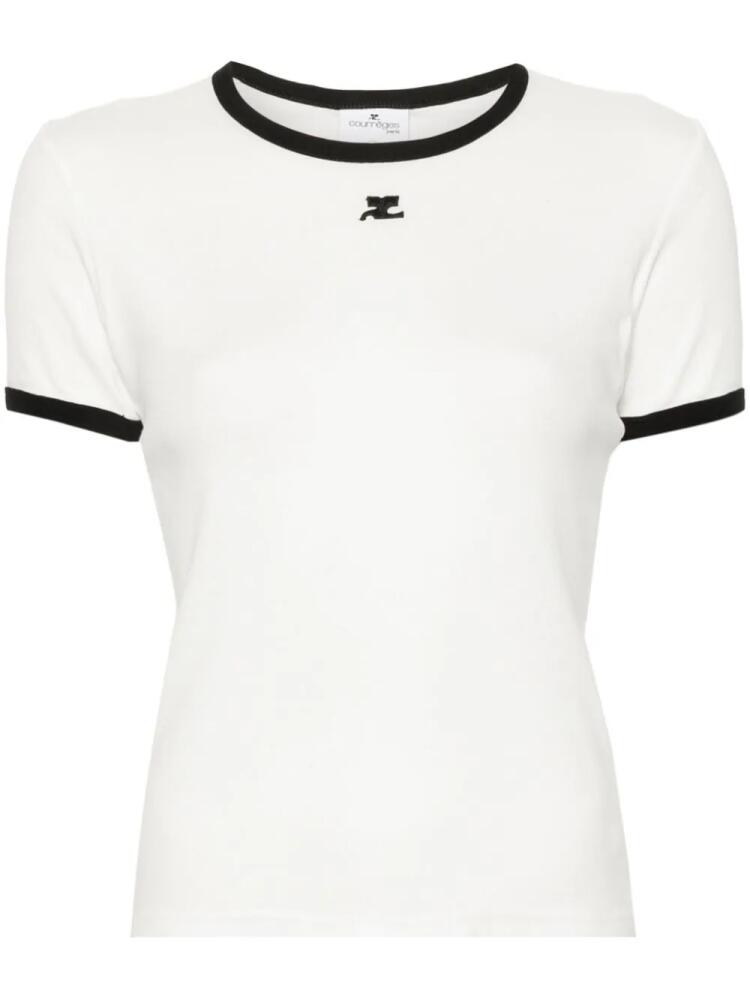 Courrèges logo-patch contrasting-trim T-shirt - White Cover