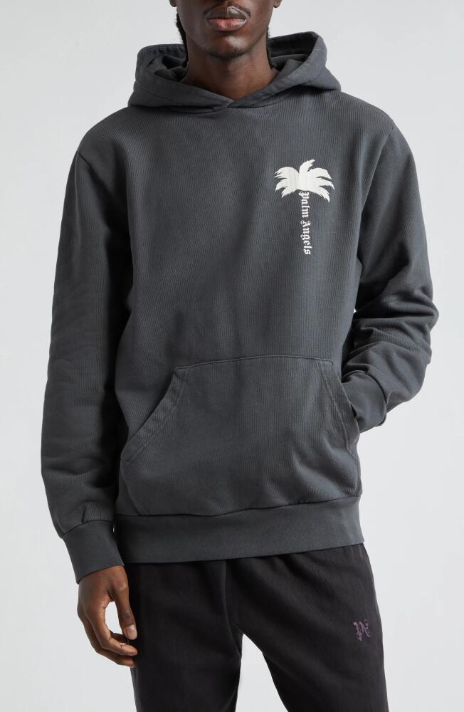 Palm Angels The Palm Cotton French Terry Hoodie in Dark Grey Off White Cover