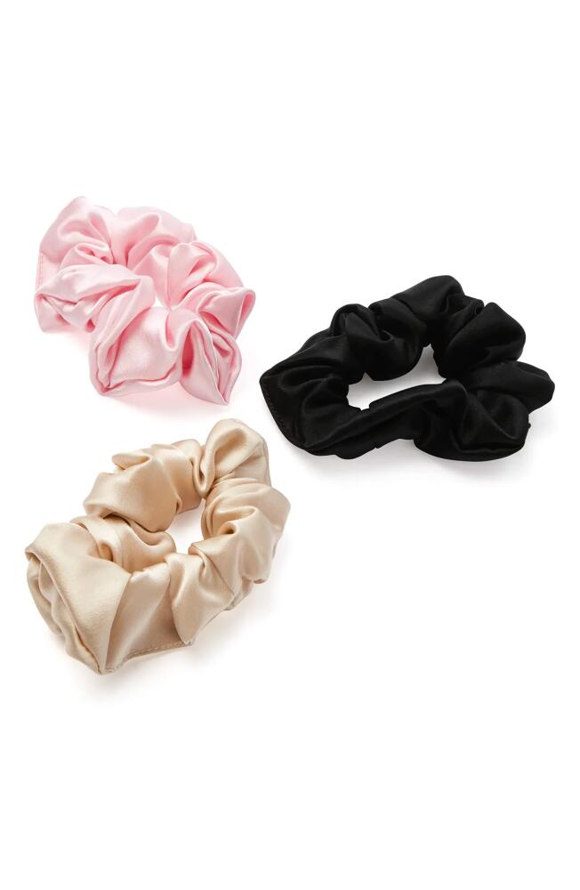 BLISSY 3-Pack Silk Scrunchies in Black/Gold/Pink Cover