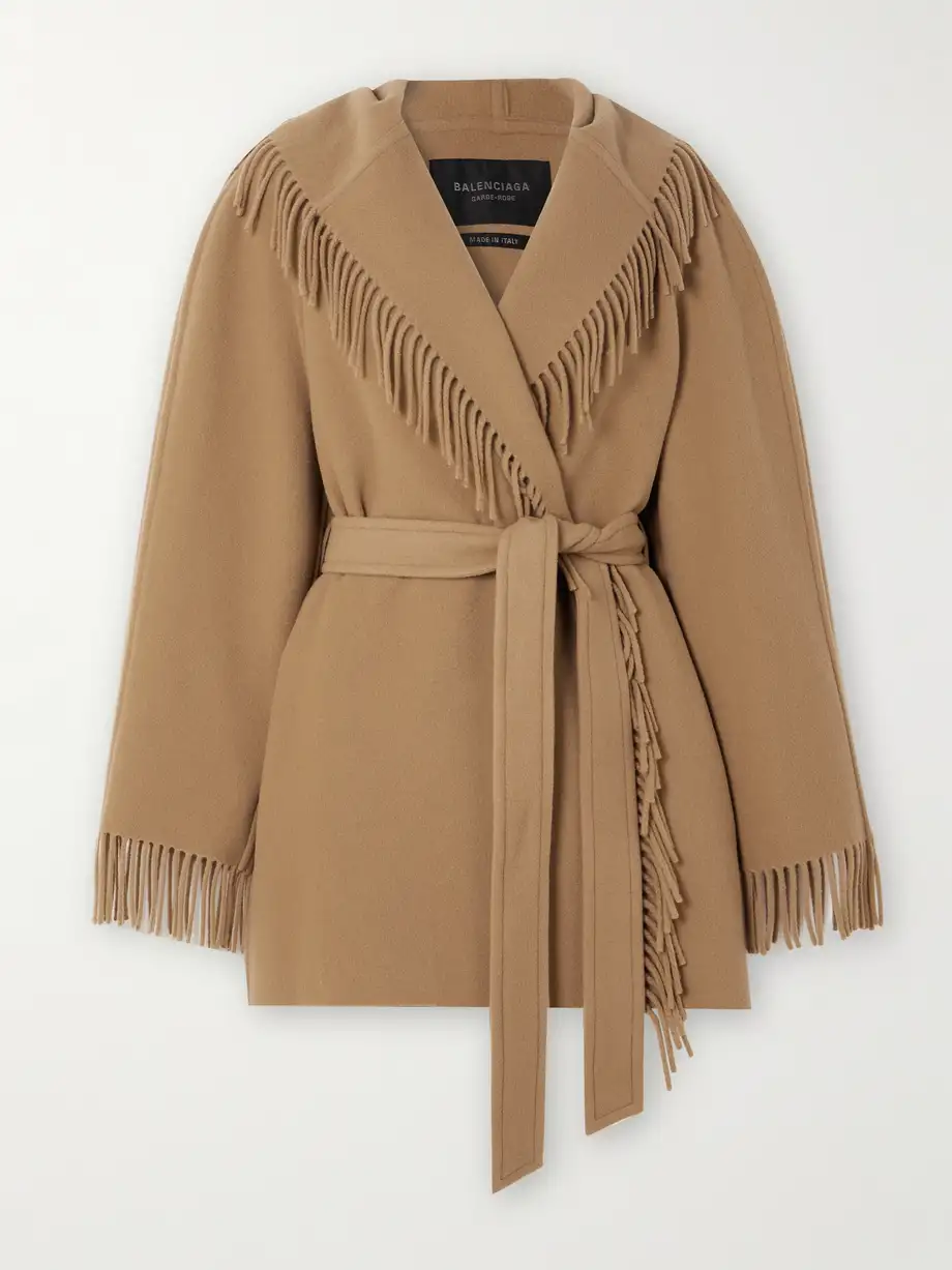 Balenciaga - Belted Fringed Wool Jacket - Neutrals Cover