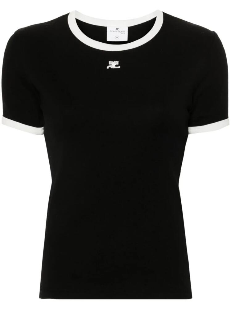 Courrèges logo-patch contrasting-trim T-shirt - Black Cover