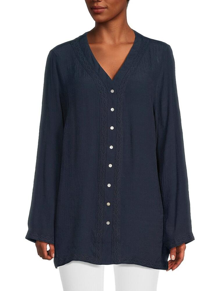 NANETTE nanette lepore Women's Lace Trim Tunic Shirt - Navy Cover