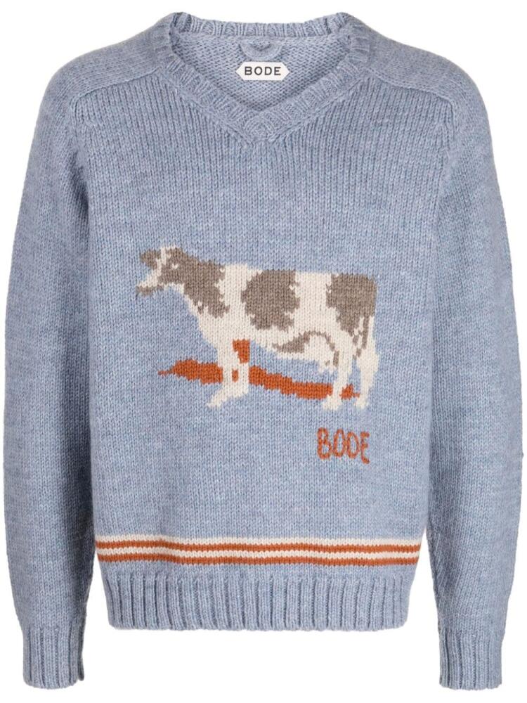 BODE patterned-intarsia wool jumper - Blue Cover