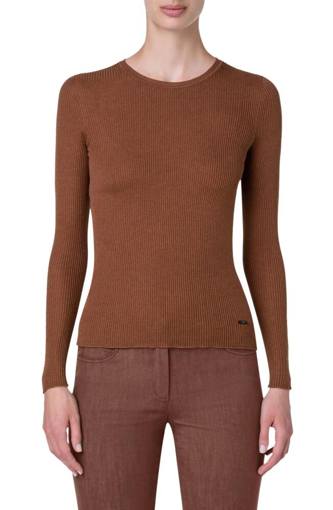 Akris Rib Silk & Cotton Crewneck Sweater in Vicuna Cover