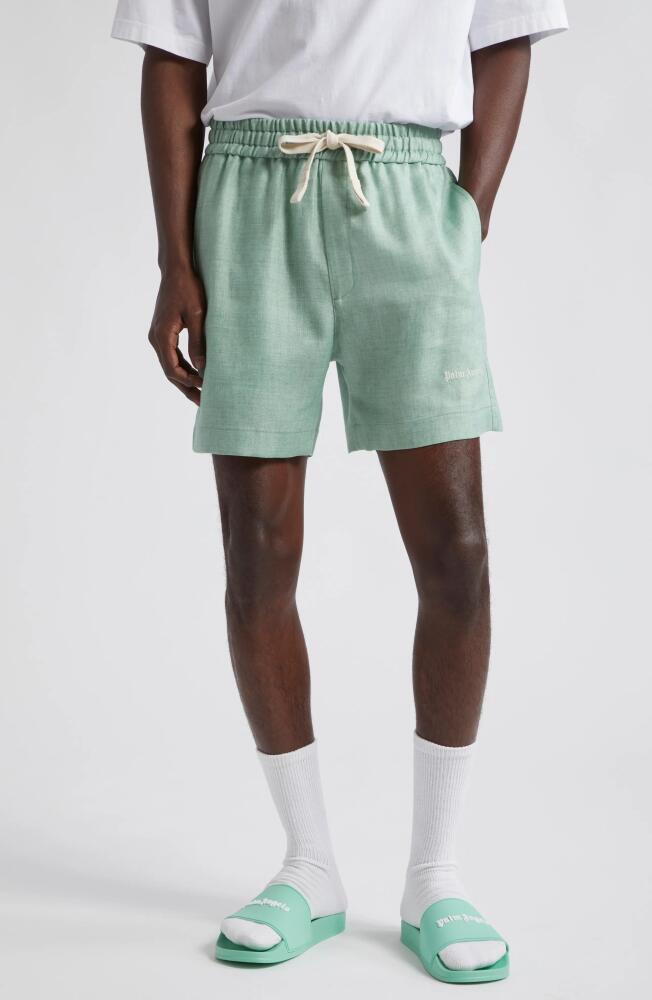 Palm Angels Classic Linen Drawstring Shorts in Mint Mint Cover