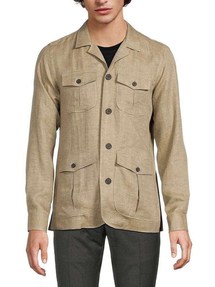 Emanuel Berg Men's Linen Blend Camp Shirt Jacket - Beige Cover