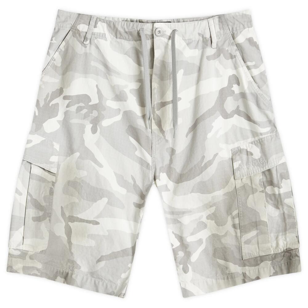 Balenciaga Men's Camo Cargo Shorts in Light Grey Cover