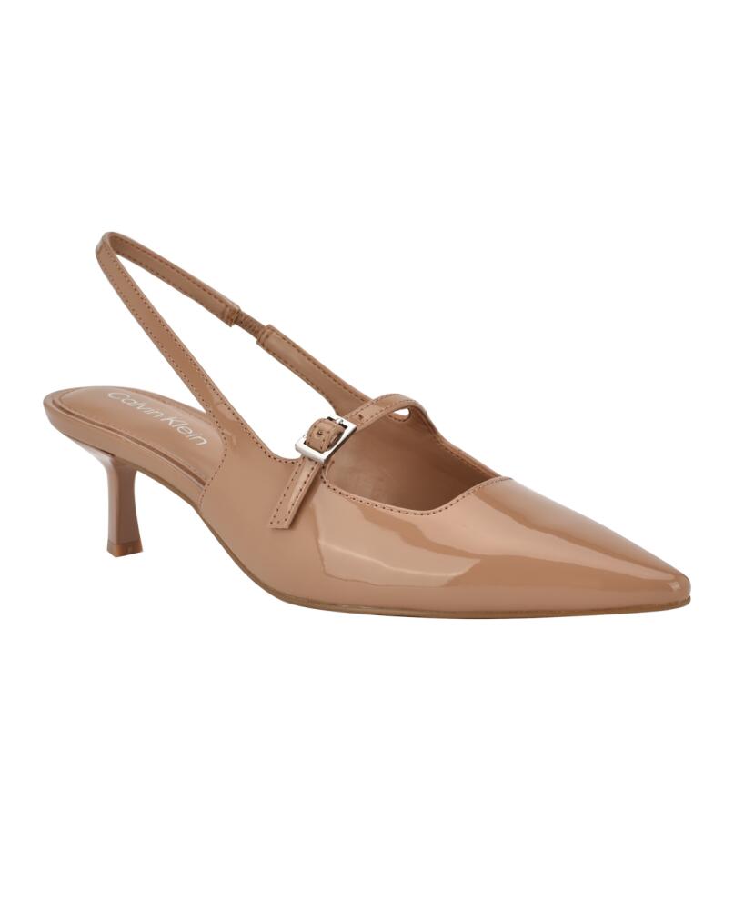 Calvin Klein Women's Kallien Pointy Toe Slingback Dress Pumps - Light Natural Patent Cover