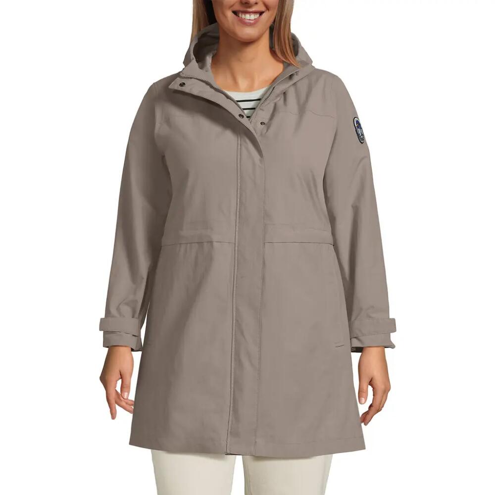 Lands' End Plus Size Squall Hooded Waterproof Raincoat in Soft Taupe Cover