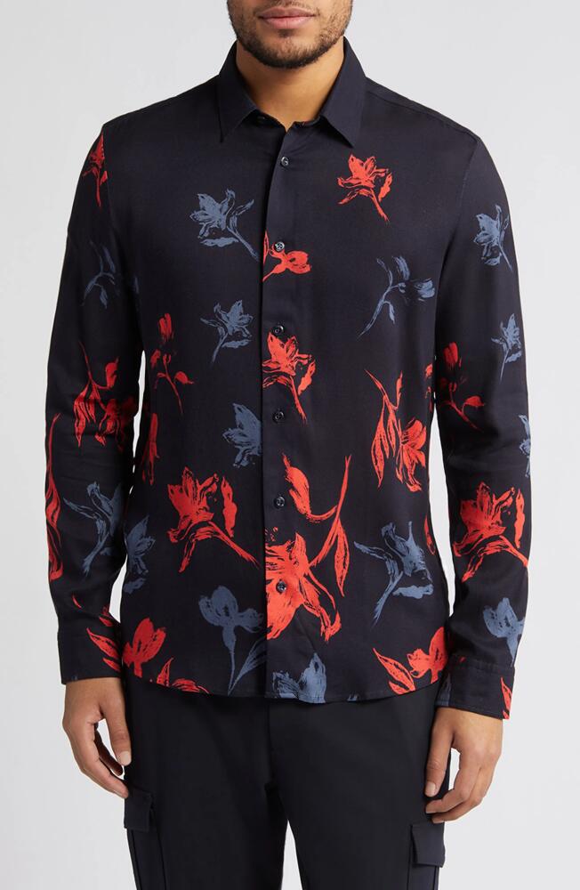 HUGO Emero Straight Fit Floral Button-Up Shirt in Dark Blue Cover