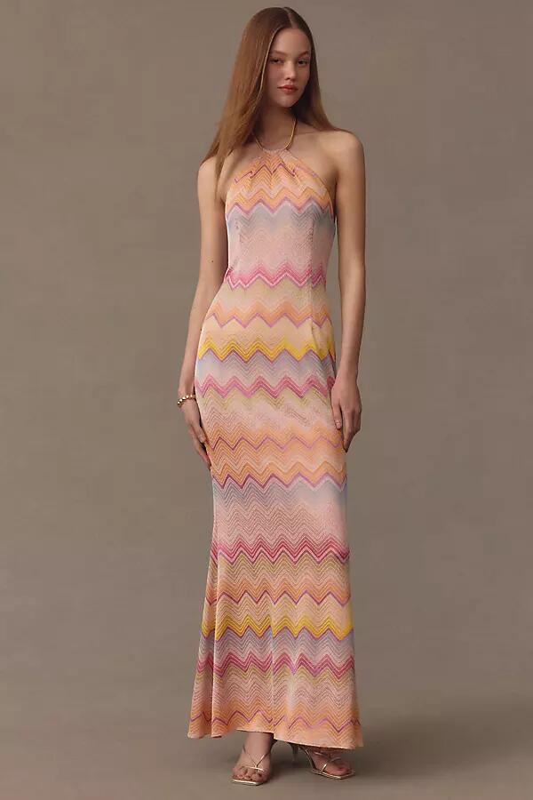 Liv Foster Halter Jacquard Knit Mermaid Maxi Dress Cover