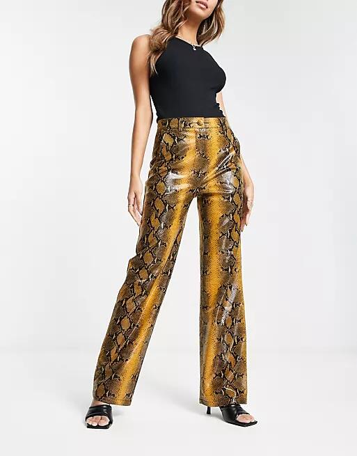 4th & Reckless leather look wide leg pants in orange snake-Multi Cover