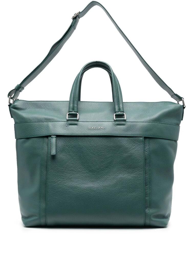 Orciani logo-plaque leather tote bag - Green Cover