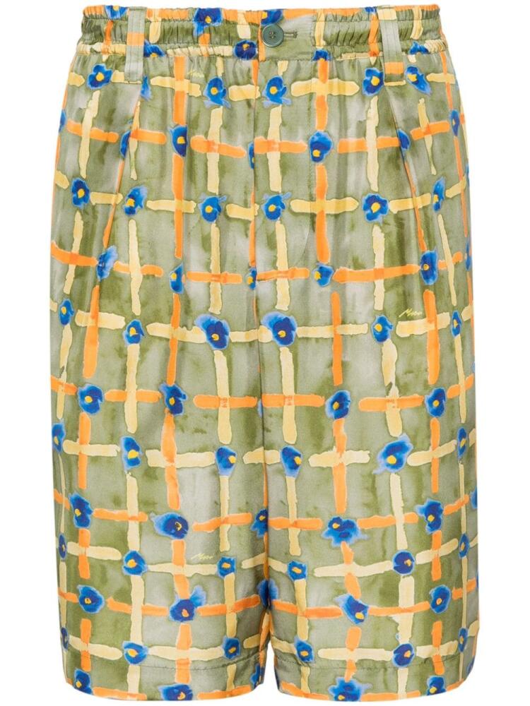 Marni abstract-print silk Bermuda shorts - Green Cover